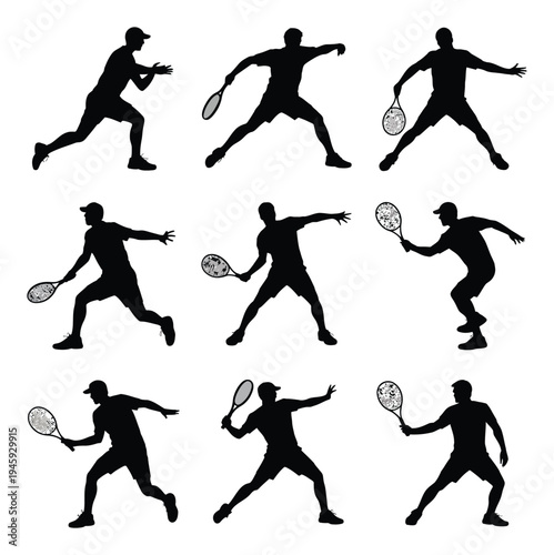 Tennis Player Silhouettes Vector Illustration
