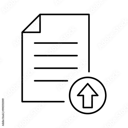Document Upload Vector Icon. vector illustration computer file and arrow pointer up direction, in upload document icon concept. File upload icon, file upload line art simple line art of file upload.