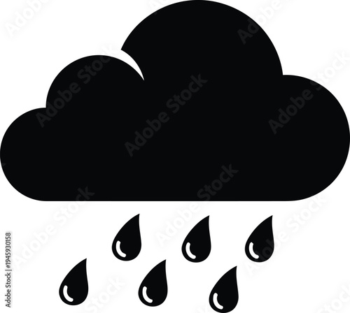 A raining cloud icon depicting precipitation with falling droplets from its base
