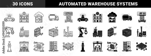 Smart logistics and automated warehouse systems featuring dual style icons of robotic forklifts cargo drones and intelligent shipping containers
