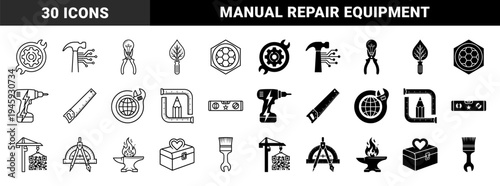 Abstract Hybrid Construction and Engineering Symbols Merging Traditional Hand Tools with Digital Circuitry and Modern Technical Concepts