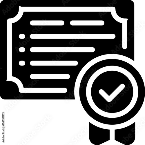 certificate glyph icon. Strong and solid vector icon for websites, mobile interfaces, presentations, and visual branding. High quality and easy to edit.