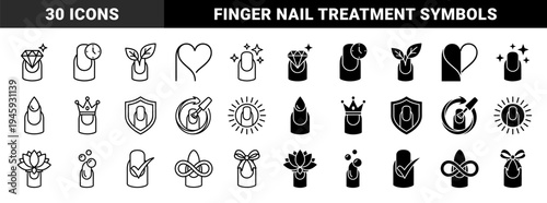 Manicure and Finger Nail Care Hybrid Graphic Symbols Integrating Beauty Elements with Lotus Leaves Crown Diamond Heart and Infinity Shapes