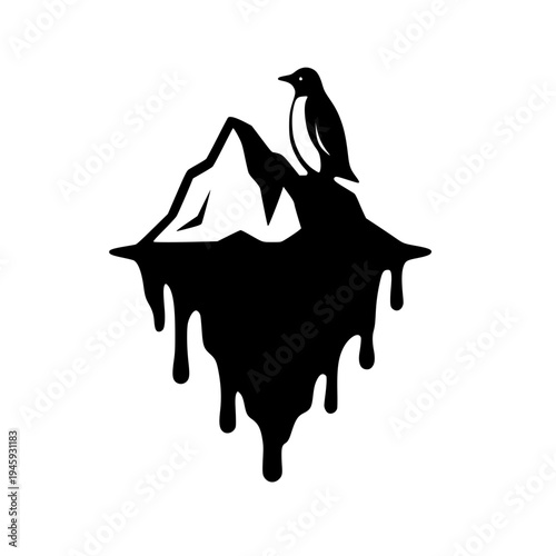 Penguin climate iceberg black white icon 