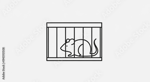 A black line drawing of a mouse trapped inside a cage with vertical bars on a white background