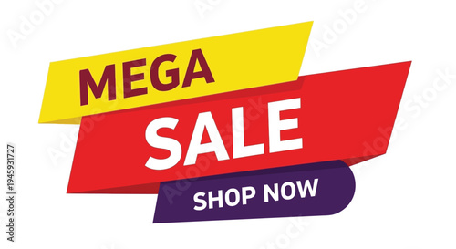 Bright vector graphic illustration featuring bold layered banner ribbons advertising a massive sale event