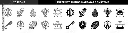 Smart technology hybrid symbols featuring integrated circuit leaf patterns and digital home connectivity with thermal monitoring and secure data encryption