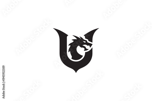 Dragon incorporated into the letter u logo design for a brand identity