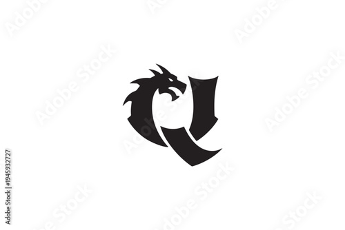 Dramatic dragon head incorporated into a stylized letter q logo design
