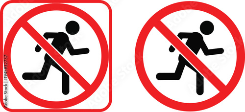Prohibition signs for running or jogging in specific areas. Vector