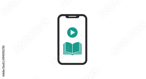Smartphone Displaying Play Button and Book.