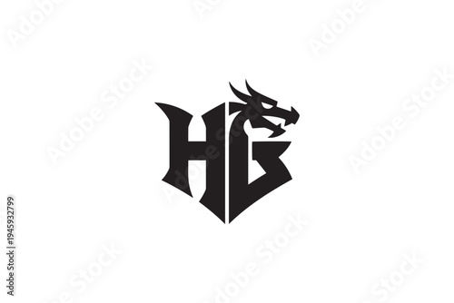 Dramatic dragon head integrated with bold hb monogram logo design
