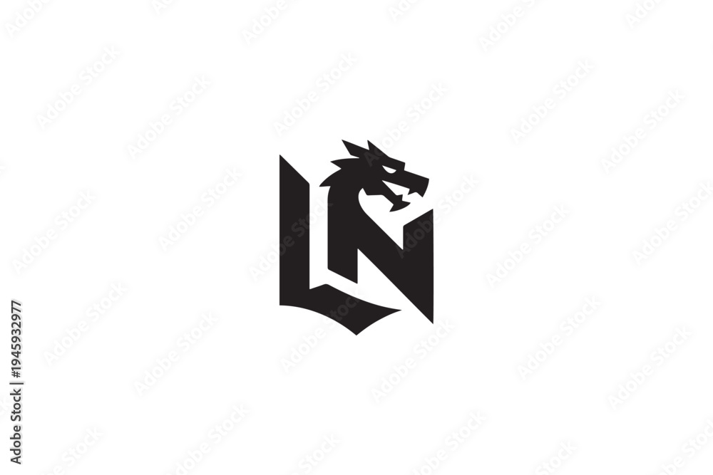 Obraz premium Dramatic dragon head logo integrated with bold ln monogram design