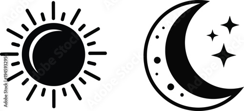 Contrast between the sun and moon with celestial rays and stars Vector