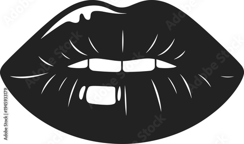 Glossy lips mouth silhouette vector illustration female beauty makeup lipstick cosmetic fashion smile teeth anatomy facial expression cad drawing flat.