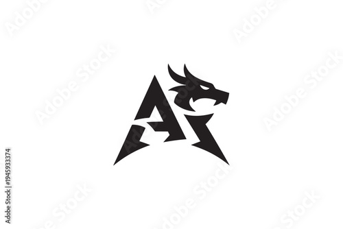 Dynamic ar logo design featuring a fierce dragon head integrated with the letter a