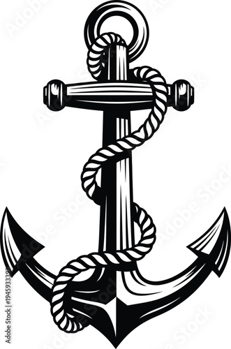 Traditional nautical anchor illustration with intricate rope detailing.