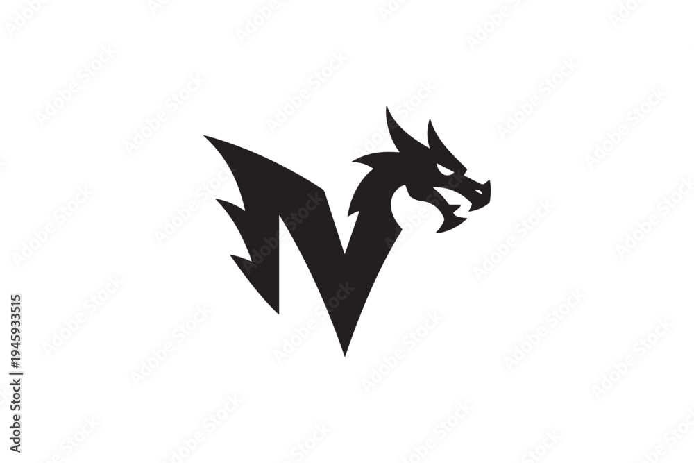 Fototapeta premium Dynamic black dragon emblem incorporating the letter n for brand identity