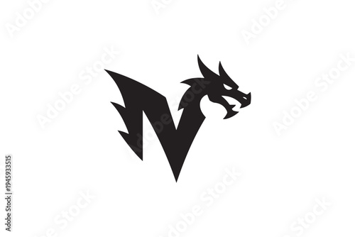 Dynamic black dragon emblem incorporating the letter n for brand identity