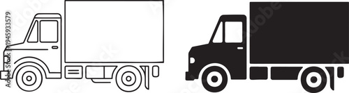 Delivery truck silhouette & outline set isolated on transparent background
