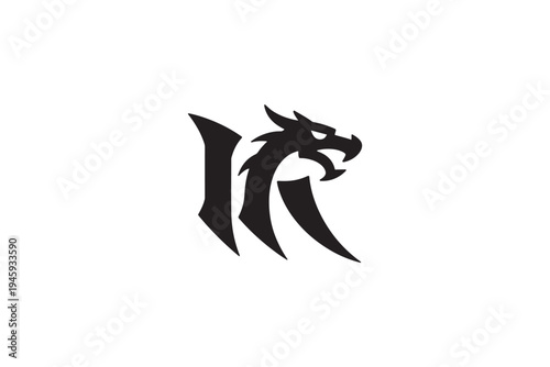 Dynamic black dragon head integrated into stylized 'ir' logo design