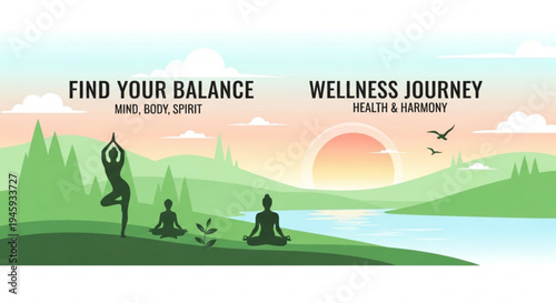 Serene yoga practice at sunrise by lake with mountains promoting wellness and balance in nature