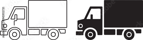 Delivery truck silhouette & outline set isolated on transparent background