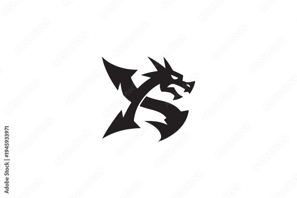 Fototapeta premium Dynamic black dragon symbol abstract logo design for branding and identity