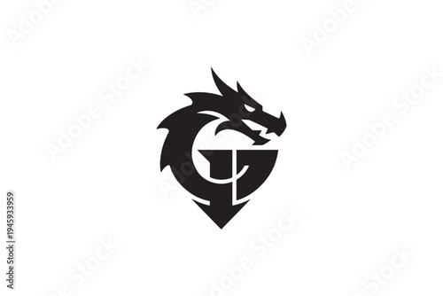 Dynamic black dragon logo design with abstract 'gc' initials for brand identity