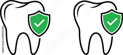 Illustration of protected teeth with security shields indicating dental safety or care Vector