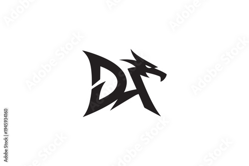 Dynamic da logo design featuring a fierce dragon head integrated into the typography