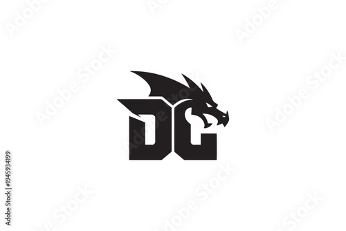 Dynamic dc logo design featuring a fierce dragon head symbol
