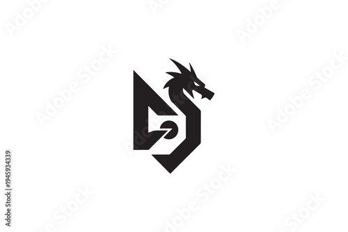 Dynamic dj logo design featuring a fierce dragon head and abstract geometric shapes