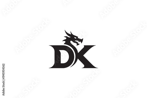 Dynamic dk logo with majestic dragon silhouette symbolizing strength and power
