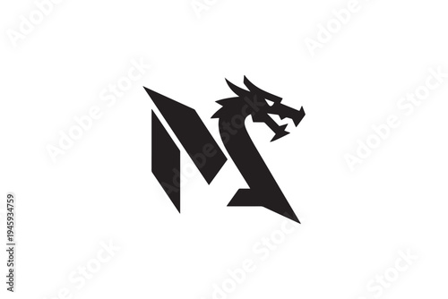 Dynamic dragon head integrated into sharp letter m logo design