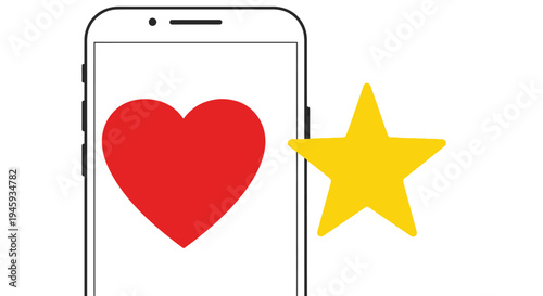 Smartphone with heart and star icons.