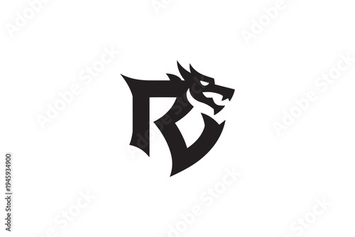 Dynamic dragon head integrated with bold 'rd' monogram logo design symbol
