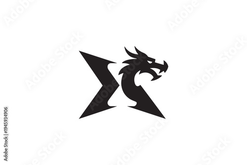 Dynamic dragon head integrated with bold 'x' logo design