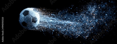 Dynamic Soccer Ball Transforming into a Galaxy of Glowing Particles in Mid-Air Kick
