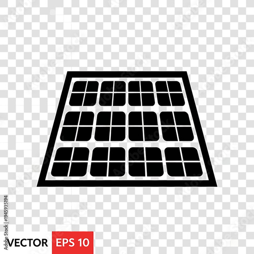 Black of a solar panel with multiple squares on a transparent background representing renewable... d