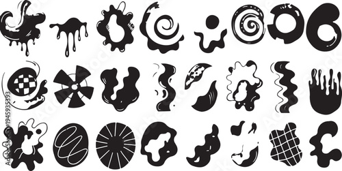 Colour ink blots. Colourful paint splatters and drips in organic splashes. Bright, playful, bold abstract graffiti spots for kids art blobs, comics, pop art design. Vector isolated set