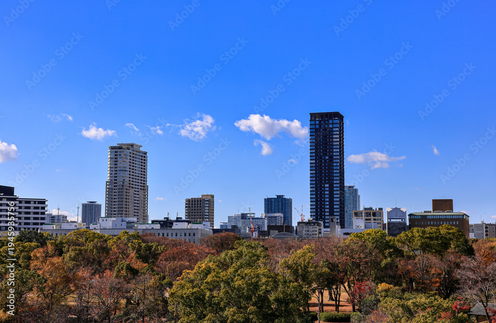 Obraz premium Cityscape skyline on CBD, skyscrapers and office building Next to the park.