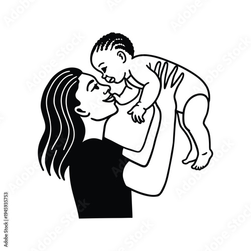 Gentle illustration of a mother kissing her baby�s forehead, capturing a peaceful and emotional moment of unconditional parental love.