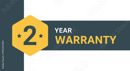 A vector graphic illustration displaying a two-year warranty badge with stars, perfect for product quality assurance.