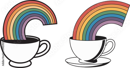 Rainbow Pride Flag Tea Cup Vector Icons
