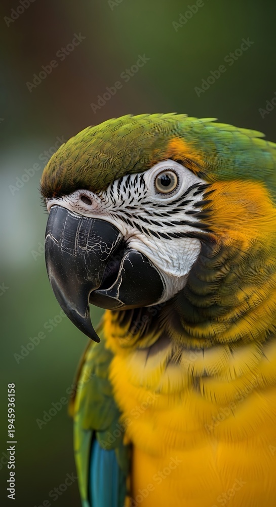 Obraz premium Vibrant Parrot Close-up Portrait with Blurred Background.