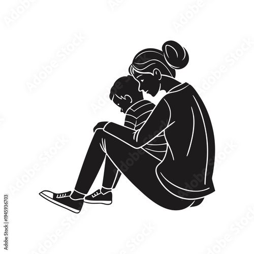 Mother gently comforting her child during a moment of distress, showing patience, emotional support, and reassuring parental love.