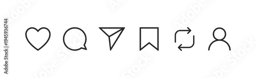 Social media like, comment, and reshare icons on white background. Vector illustration