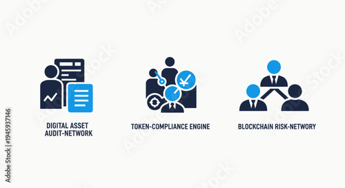 Ai icons for finance: digital asset audit, token compliance, and blockchain risk network, artificial intelligence