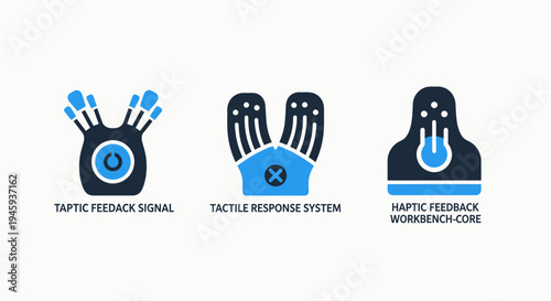 Haptic feedback icons: signal, system, and workbench for vr and robotics, virtual reality